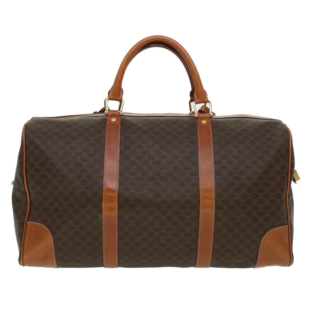 Luxury CELINE Macadam Canvas Boston Bag PVC Leather Brown 41269