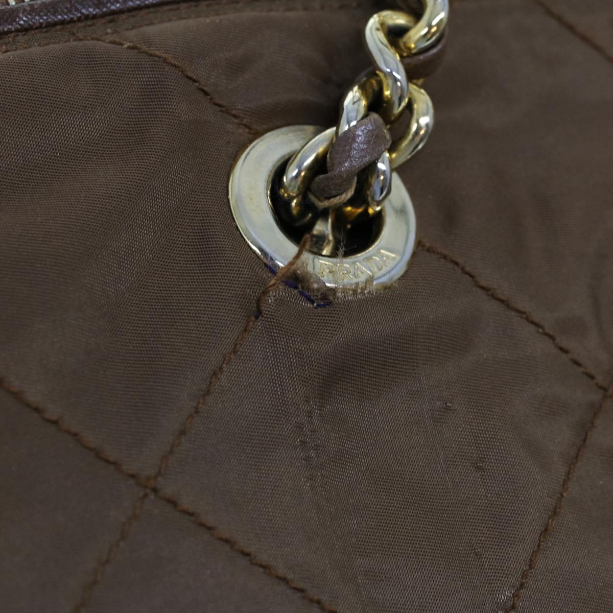 Prada Quilted Chain Boston Bag Nylon Brown