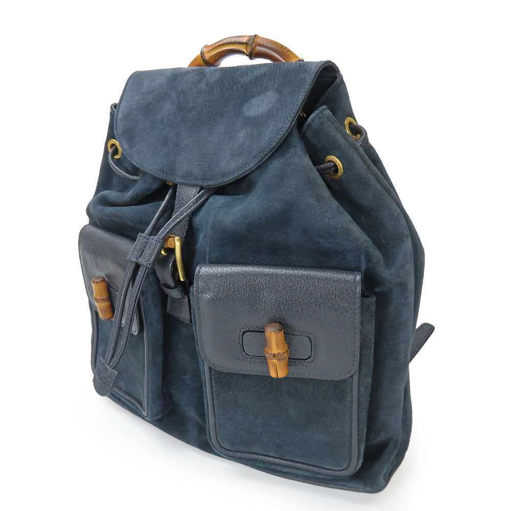 GUCCI Backpack 003.58.0016 Suede, Leather Navy Bamboo Women