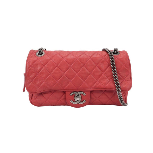 Chanel Shiva Flap Bag Distressed Pink Aged Calfskin Leather Antiqued Silver Hardware