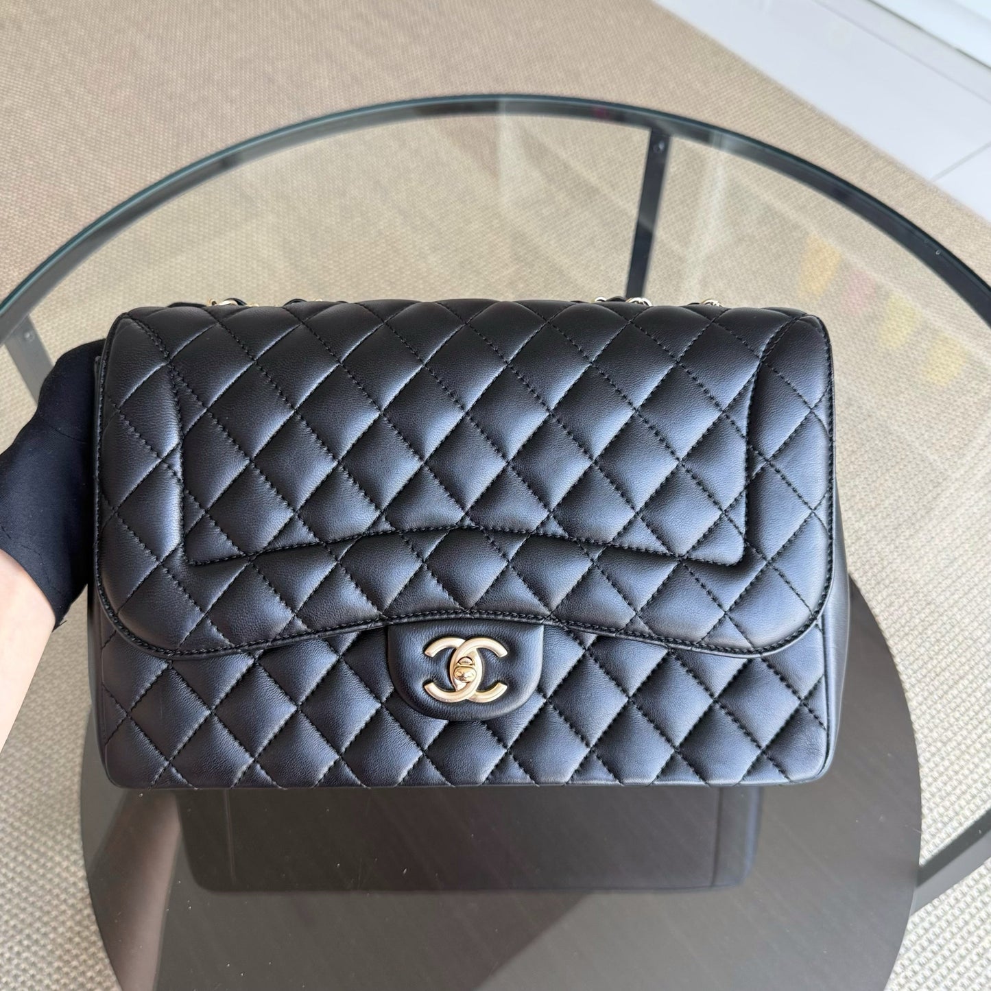 Chanel Chic Flap Jumbo Mademoiselle Quilted Lambskin Black Golden Hardware Series 21
