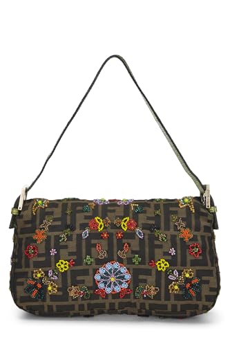 Fendi, Brown Zucca Canvas Embellished Baguette, Green