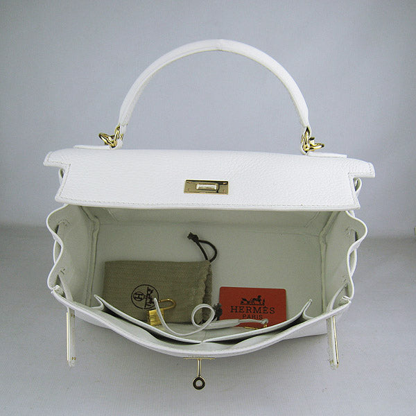 Luxury Hermes Kelly 32cm Togo Leather Handbag 6108 White Golden