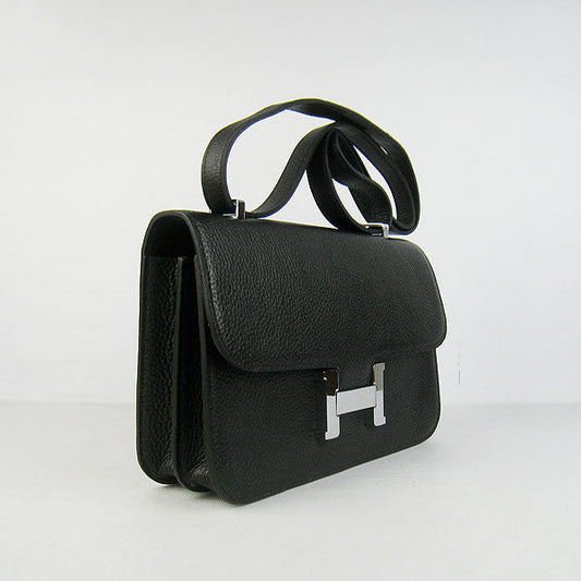 Luxury Hermes Calf Leather Message Bag Black Silver