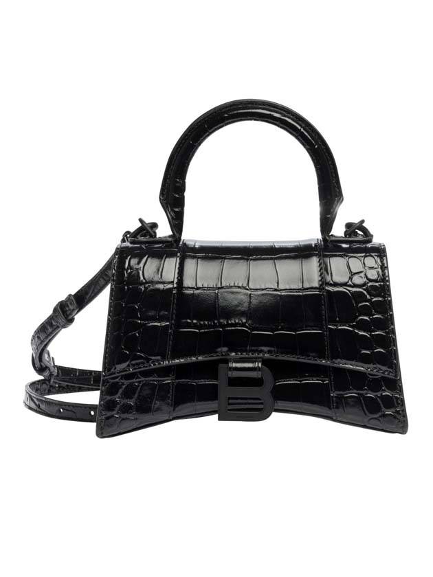 Luxury Balenciaga Trending 2026 Hourglass Crocodile Embossed Cross Bag Black