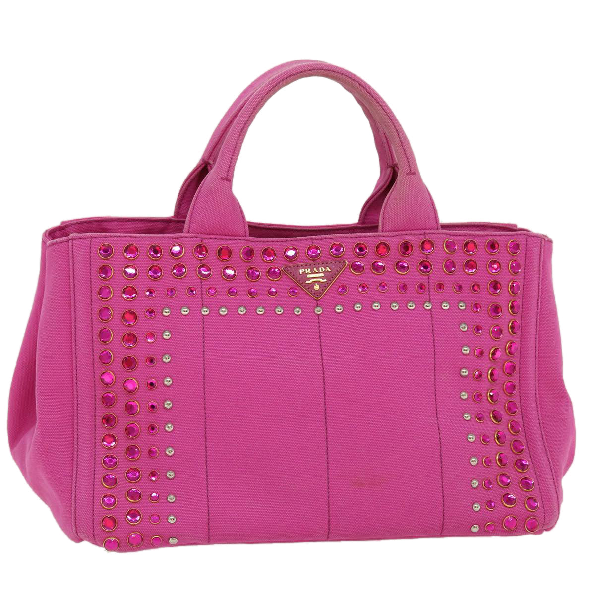 PRADA Bijoux Kanapa MM Hand Bag Canvas Pink Auth