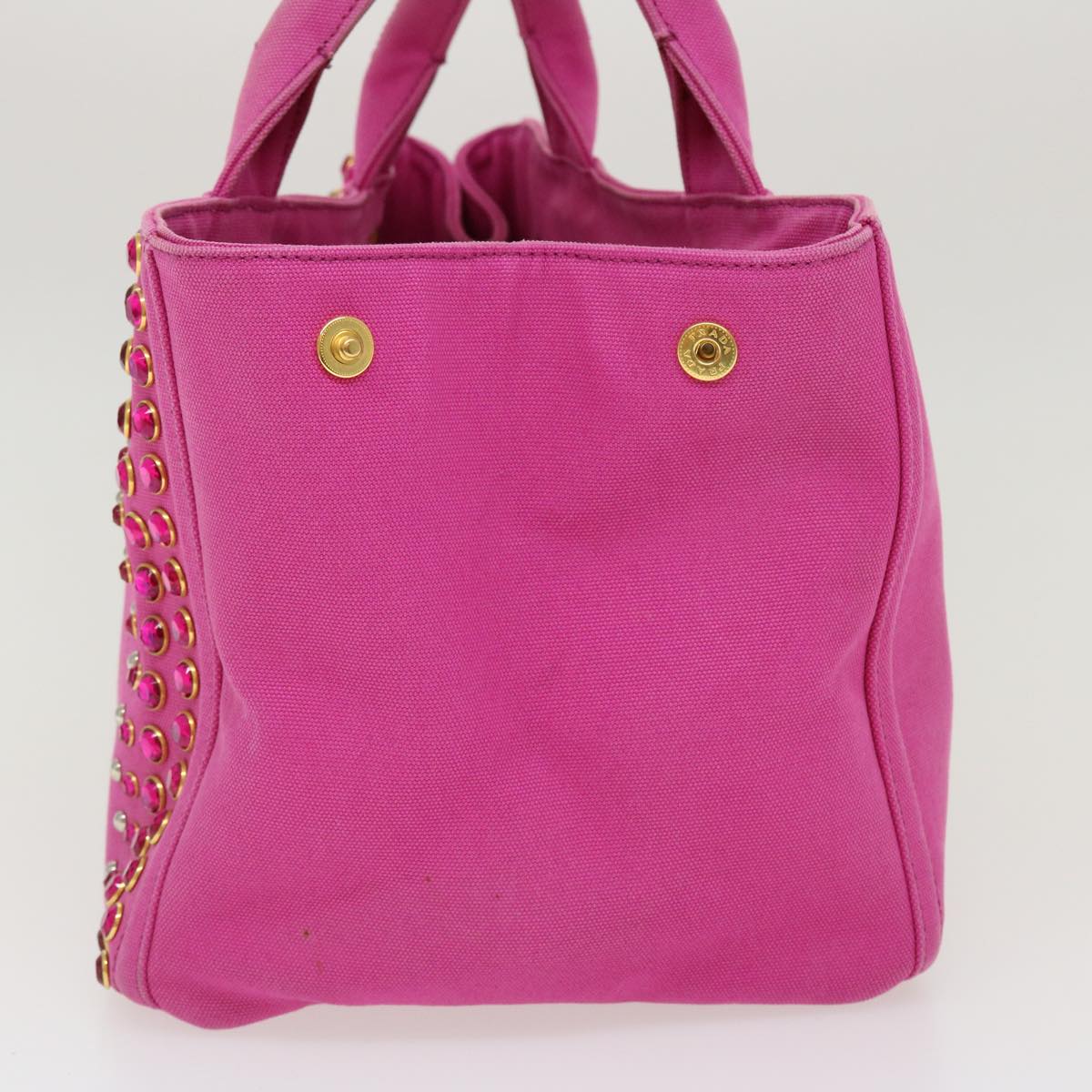 PRADA Bijoux Kanapa MM Hand Bag Canvas Pink Auth