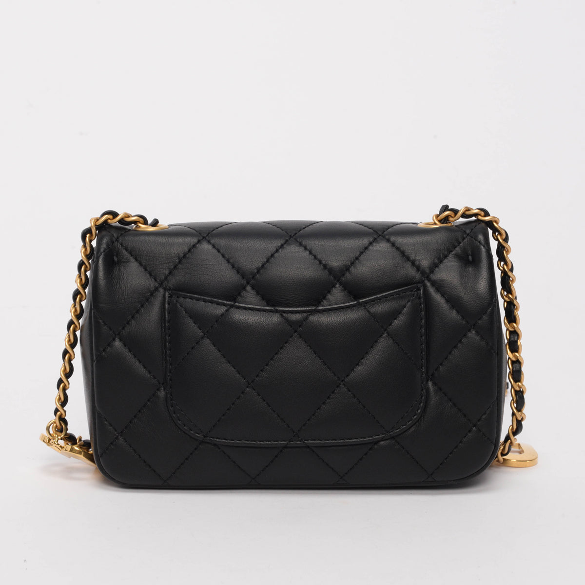 Chanel Black Lambskin Mini Rectangular Heart Chain Flap Bag