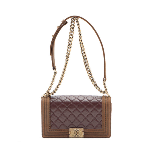 Chanel Boy Chanel Leather X Sword Chain Shoulder Bag Brown Gold 18th