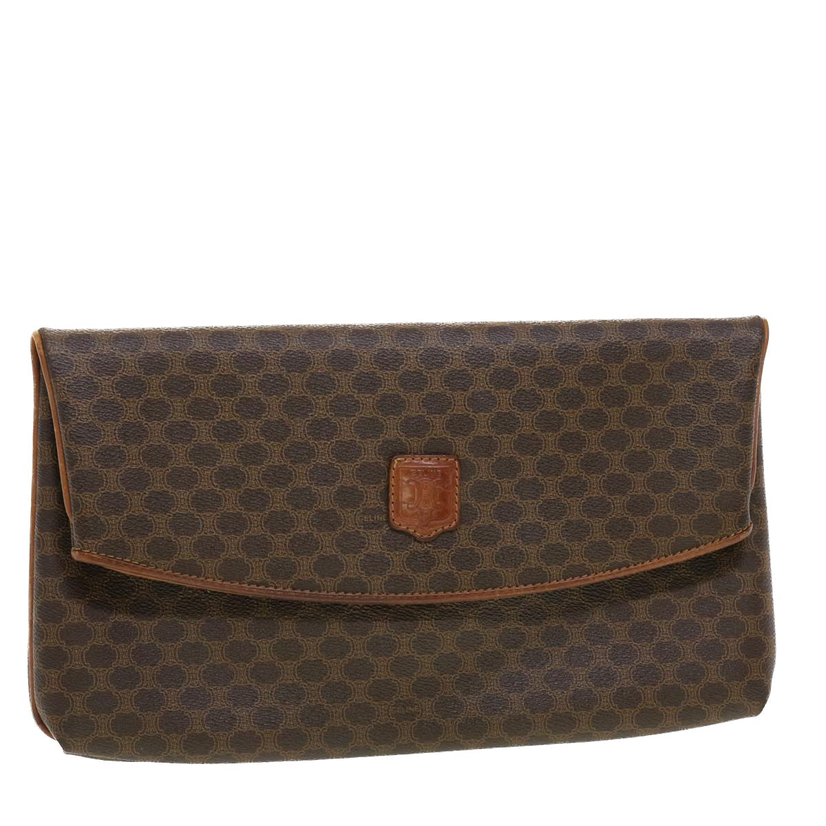 Luxury CELINE Macadam Canvas Clutch Bag PVC Leather Brown 42837