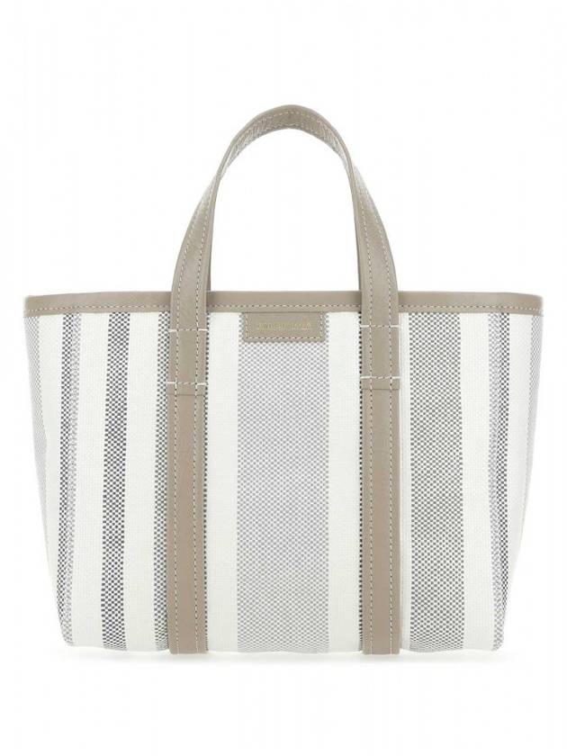 Luxury Balenciaga Trending 2026 Barbes East West Raffia Striped Shopper Tote Bag Grey