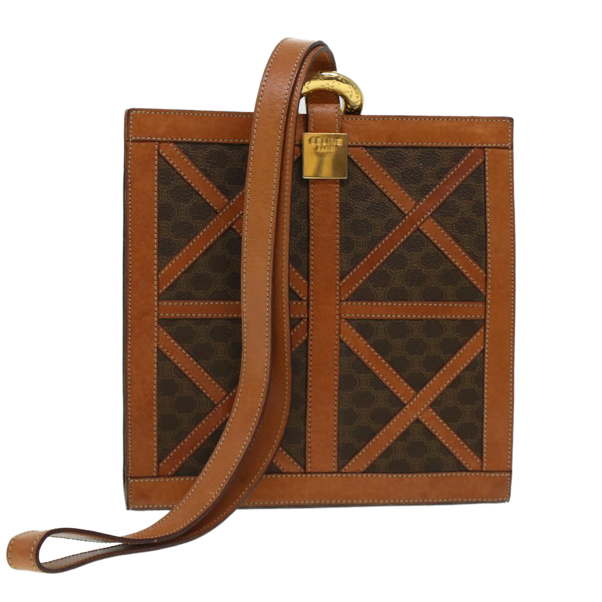 Luxury CELINE Macadam Canvas Shoulder Bag PVC Leather Brown 43112