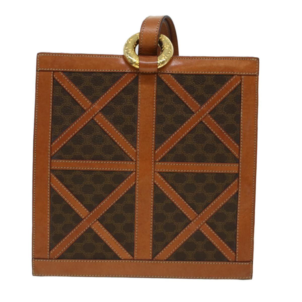 Luxury CELINE Macadam Canvas Shoulder Bag PVC Leather Brown 43112