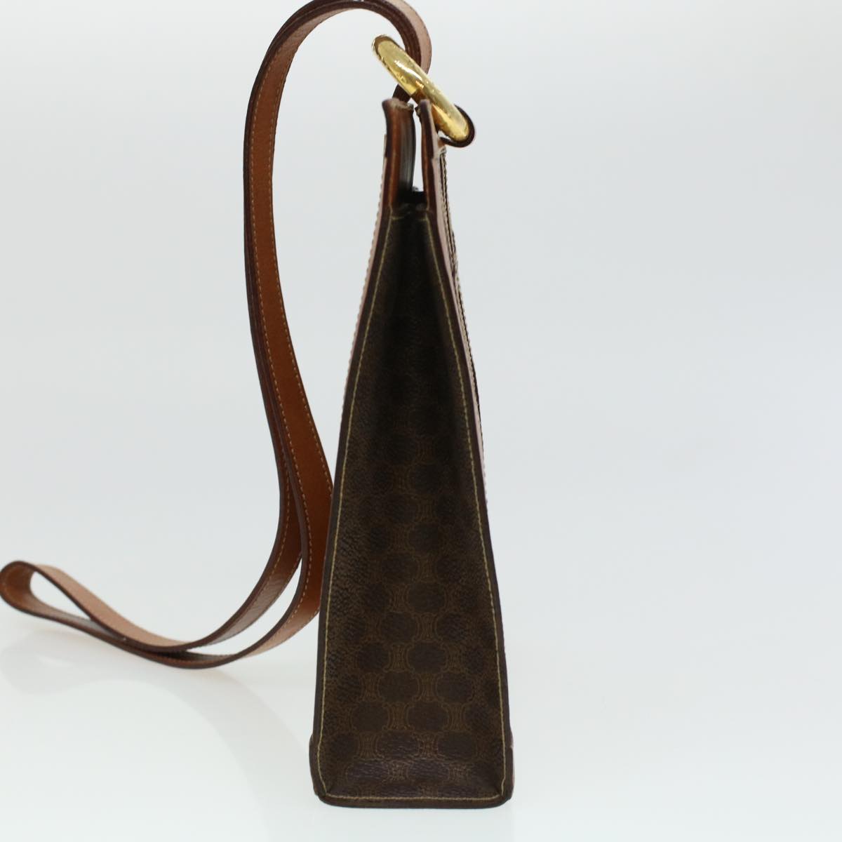 Luxury CELINE Macadam Canvas Shoulder Bag PVC Leather Brown 43112