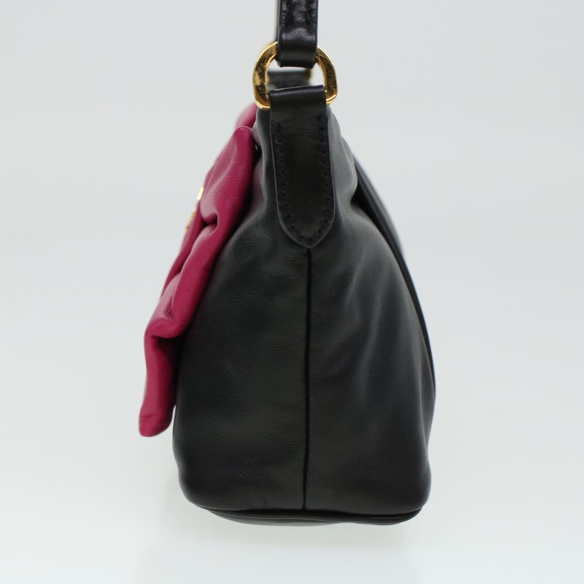 Prada Ribbon Hand Bag Leather Black