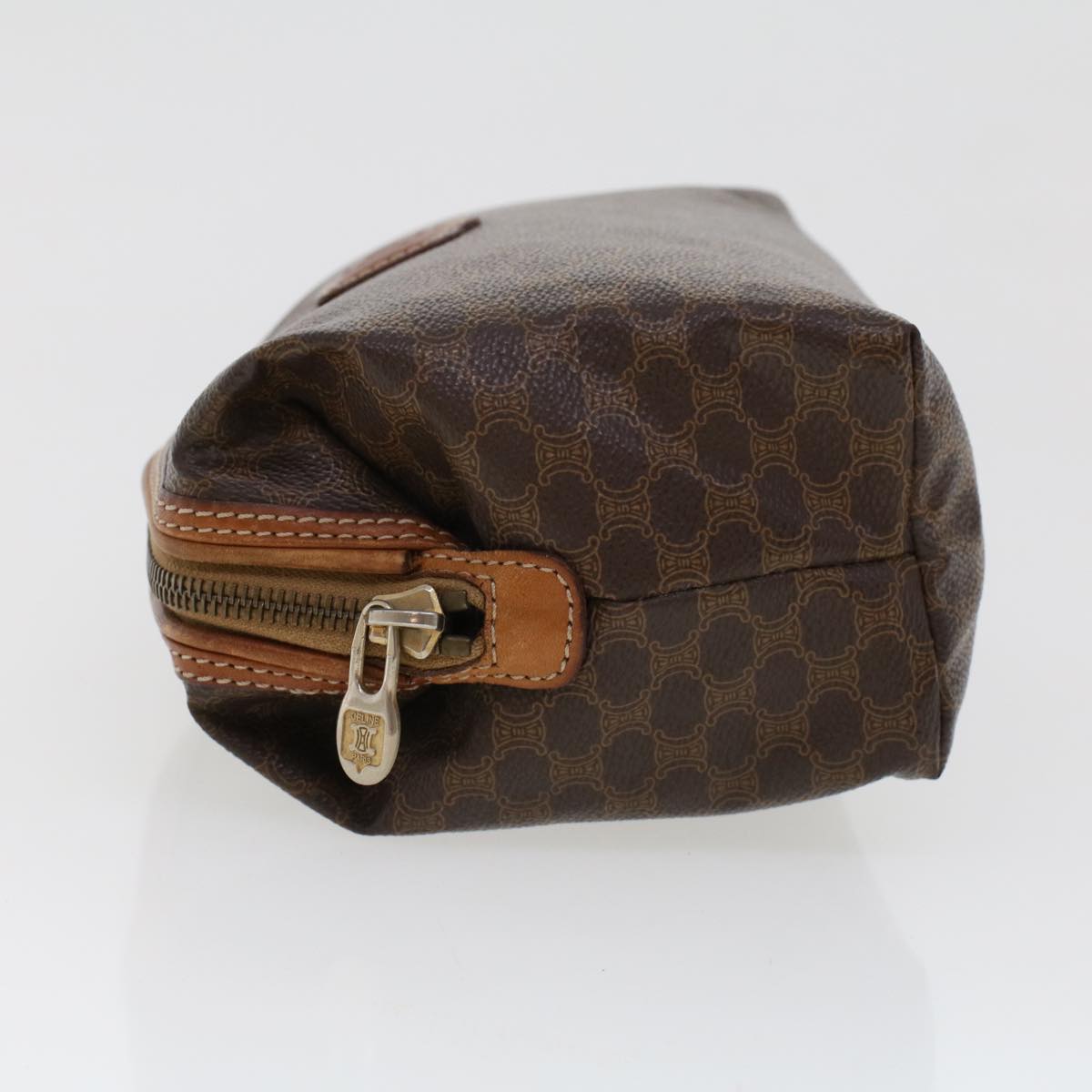 Luxury CELINE Macadam Canvas Pouch PVC Leather Brown 43800