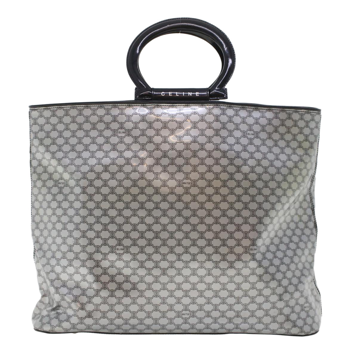 Luxury CELINE Macadam Canvas Hand Bag Enamel Silver 43874