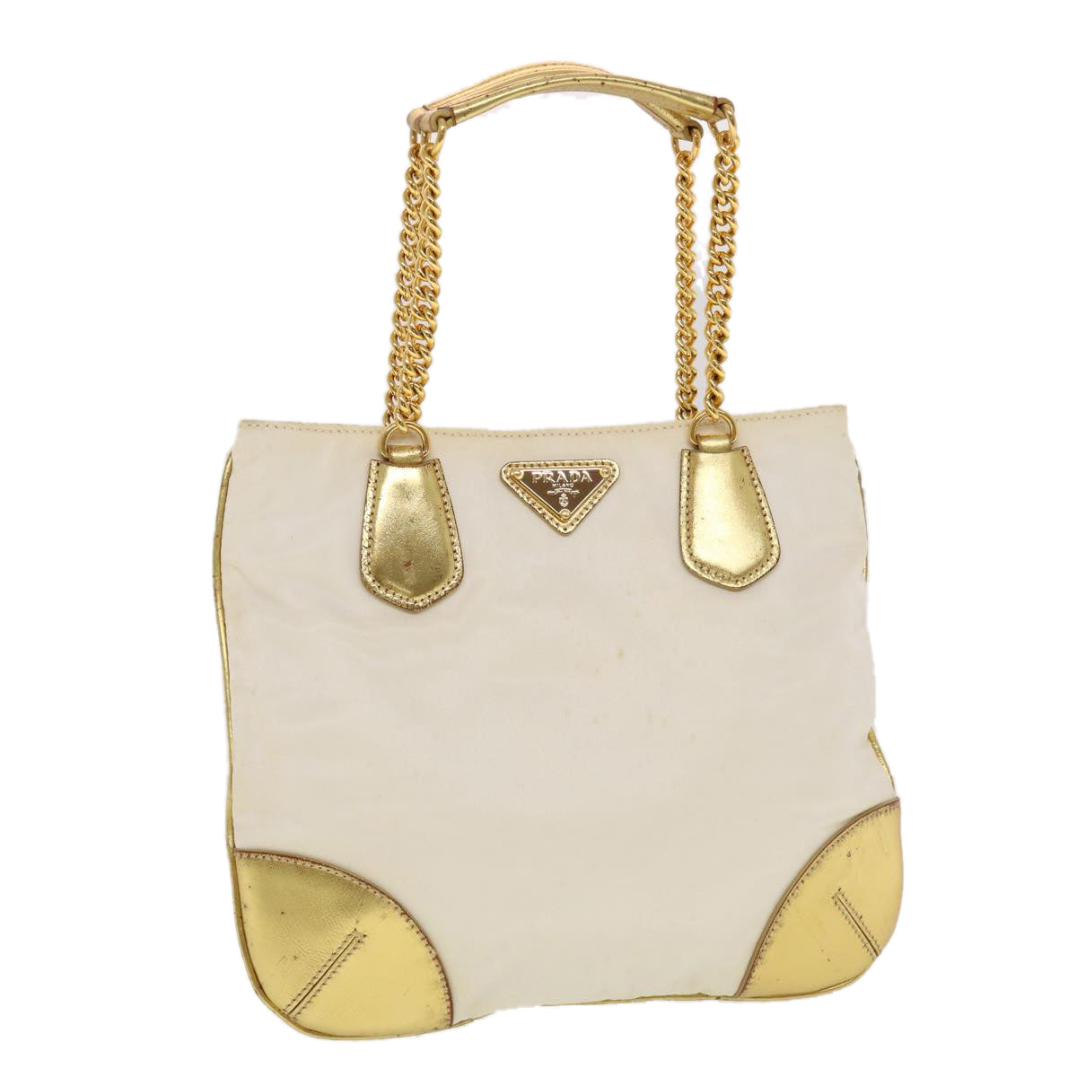 Prada Chain Shoulder Bag Nylon White Gold