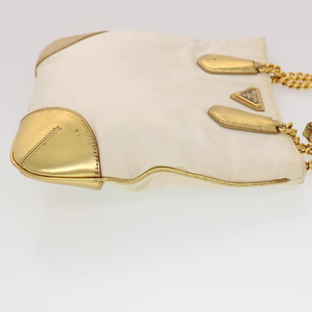 Prada Chain Shoulder Bag Nylon White Gold