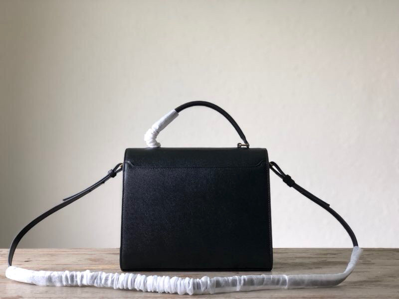 Yves Saint Laurent Cassandra Medium Top Handle Bag In Grain De Poudre Embossed Black.6in/