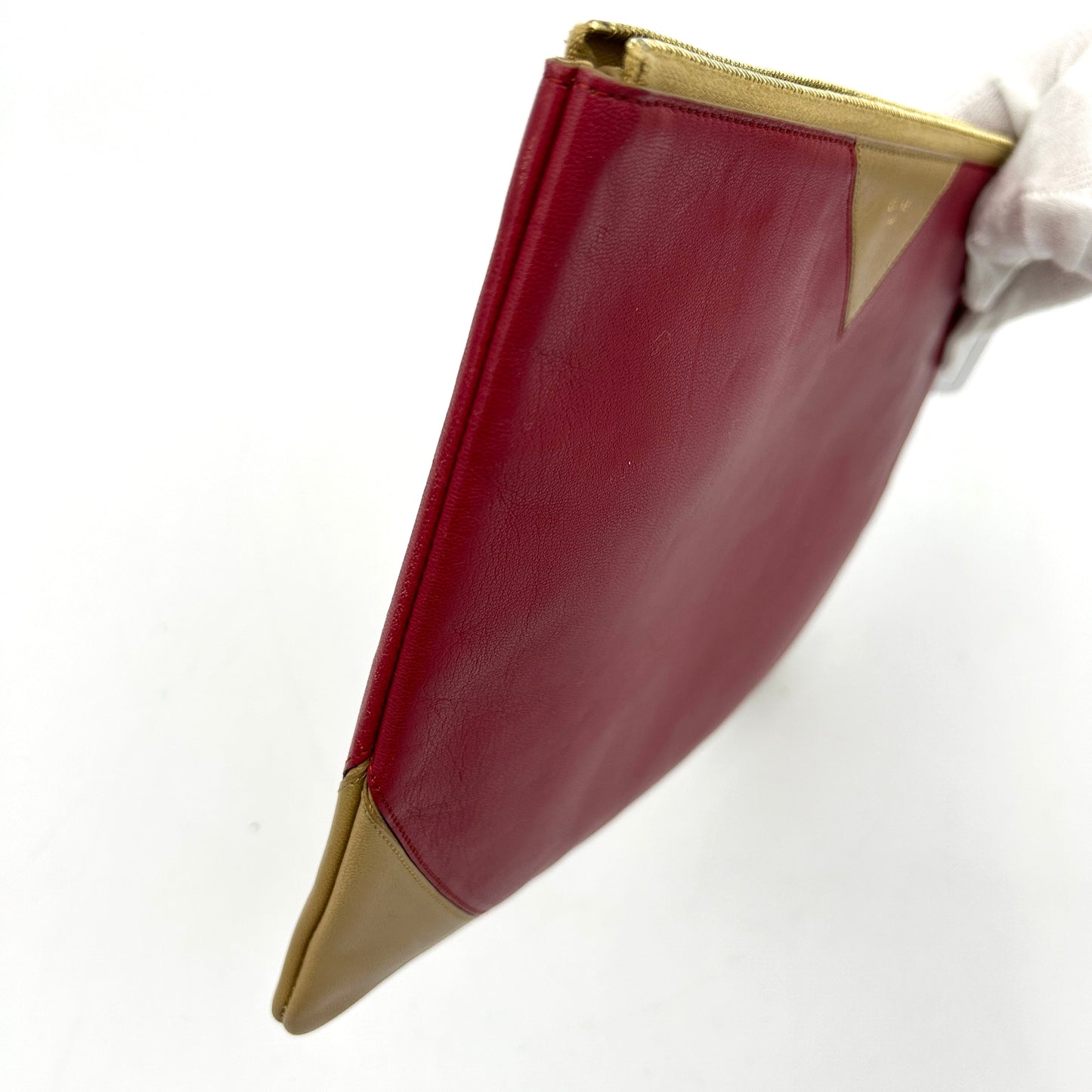 Luxury CELINE Bi Color Large Coeur Red Beige Leather Clutch