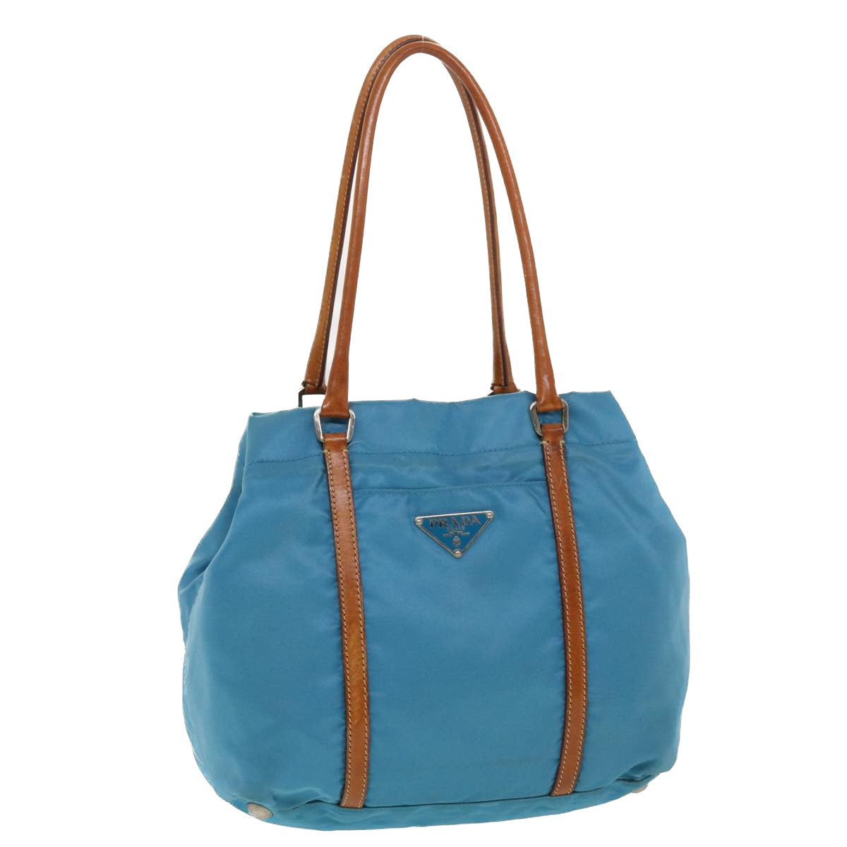 Prada Hand Bag Nylon Light Blue Brown