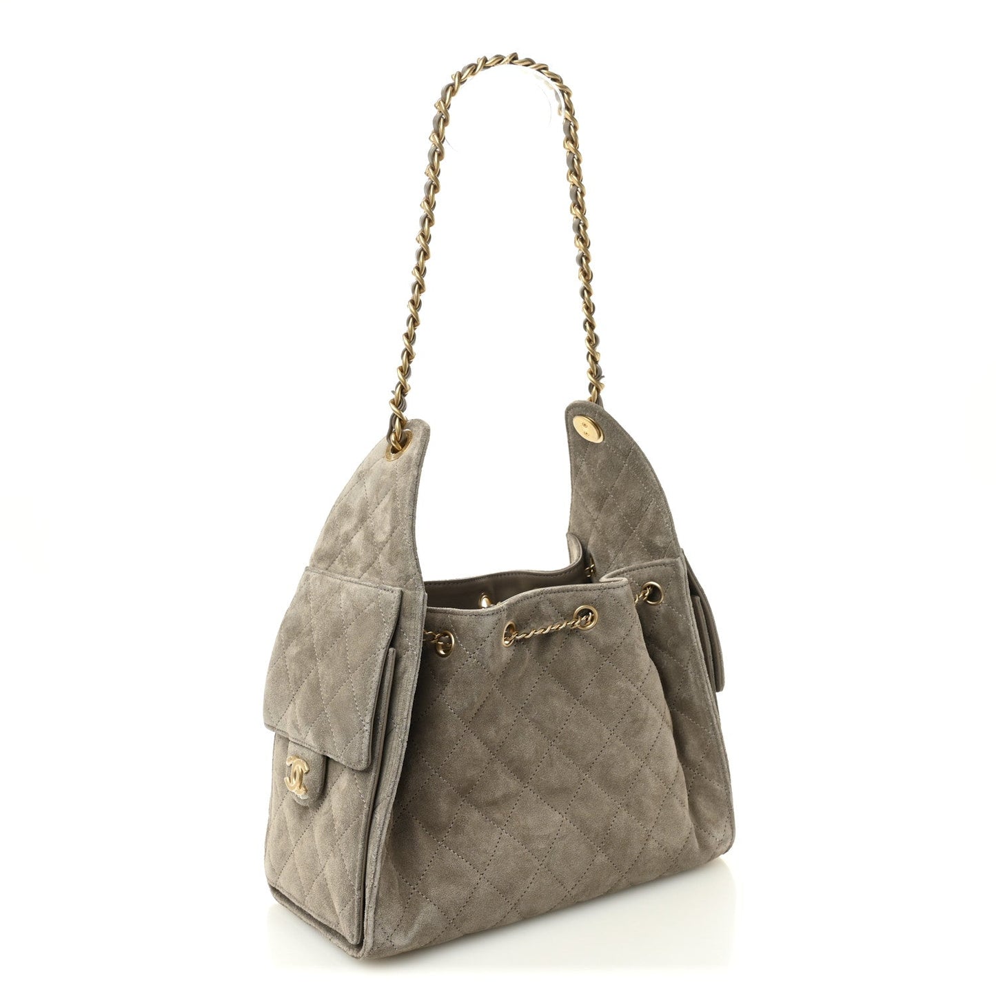 Suede Quilted Small Chanel 25 Handbag Dark Grey