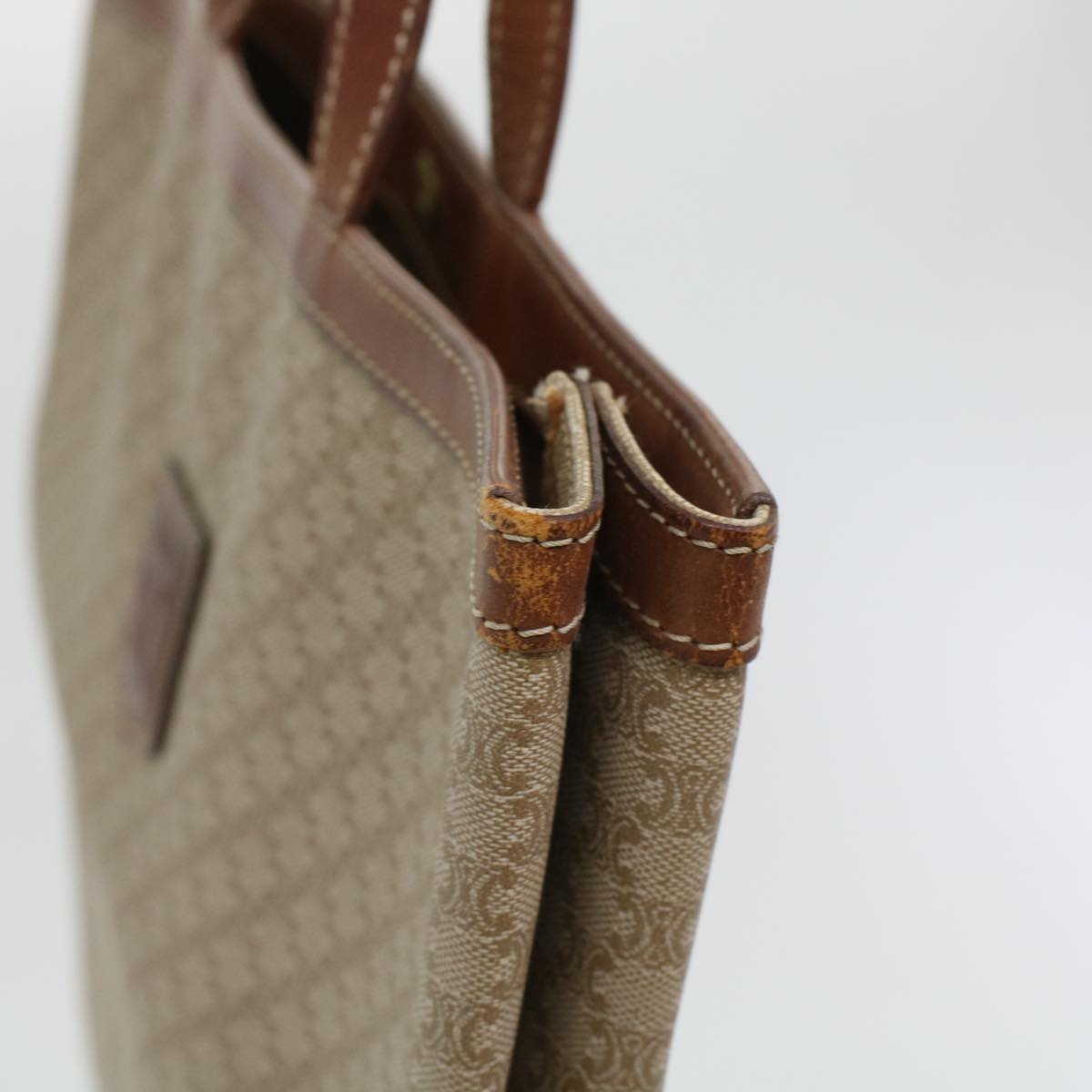 Luxury CELINE Macadam Canvas Shoulder Bag PVC Leather Beige 45023