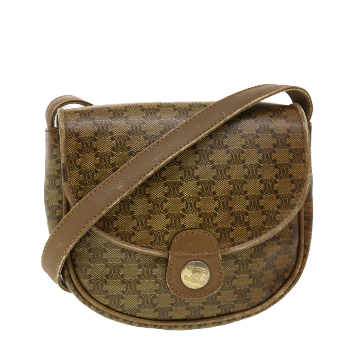 Luxury CELINE Macadam Canvas Shoulder Bag PVC Leather Beige 45076