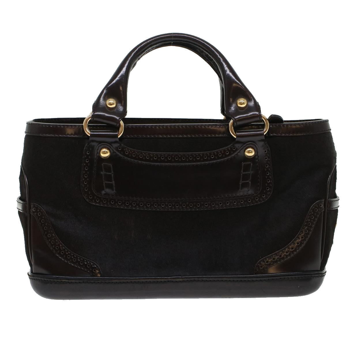 Luxury CELINE Hand Bag Enamel Harako Leather Dark Brown 45710