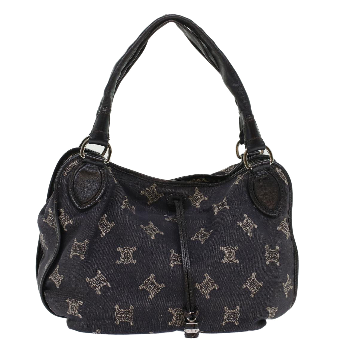 Luxury CELINE Paris Macadam Canvas Shoulder Bag Navy 45885