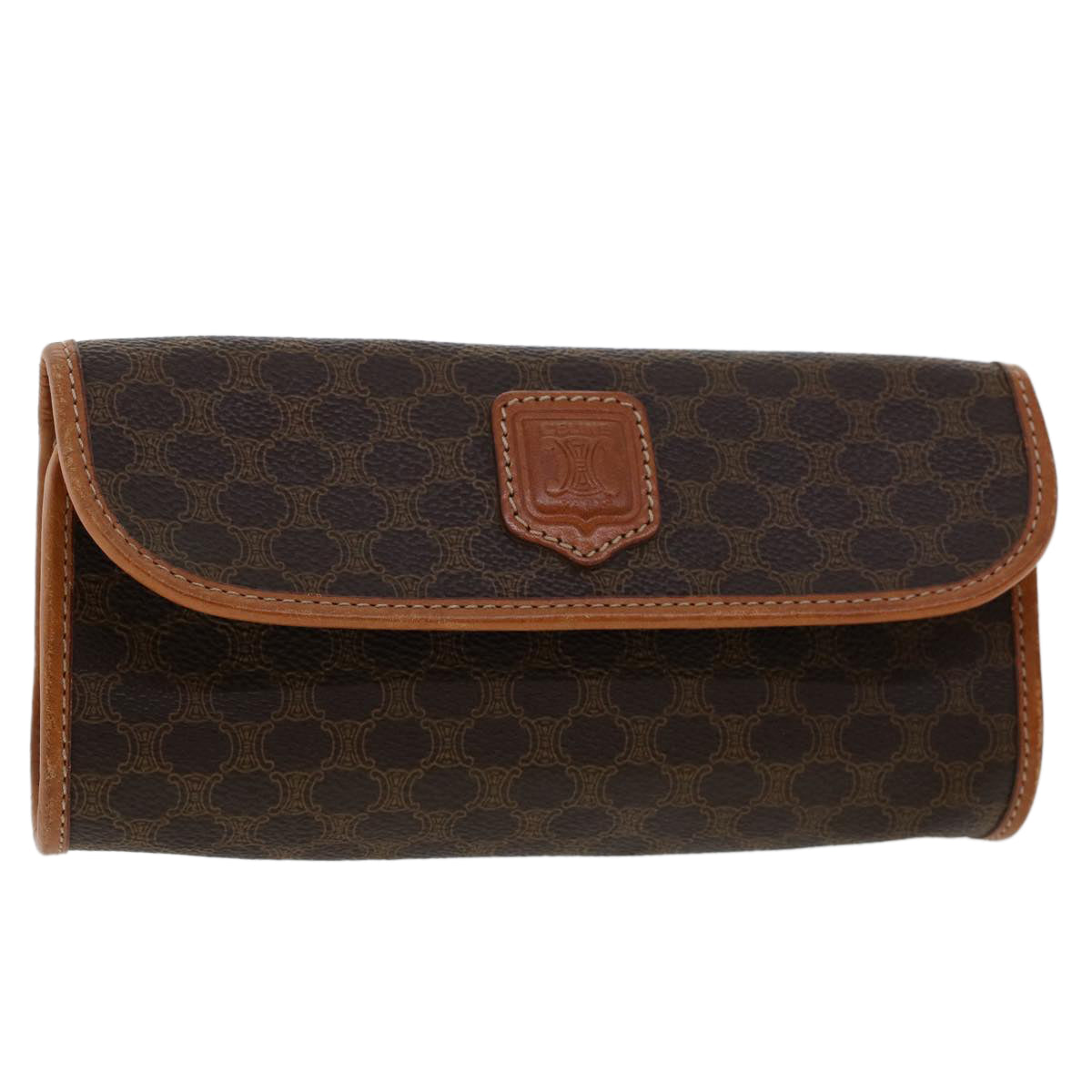 Luxury CELINE Macadam Canvas Pouch PVC Leather Brown 45910