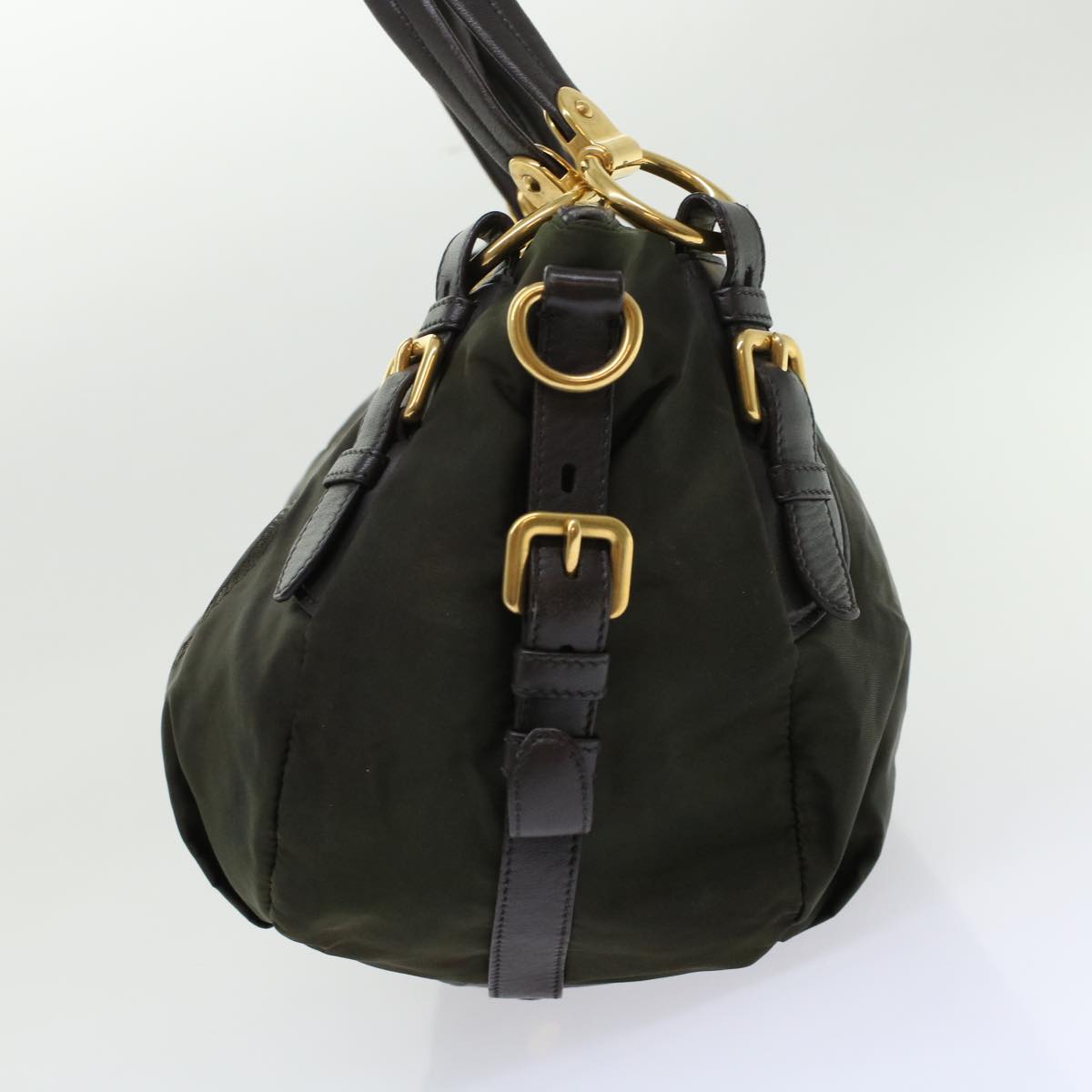 Prada Shoulder Bag Nylon Leather Khaki