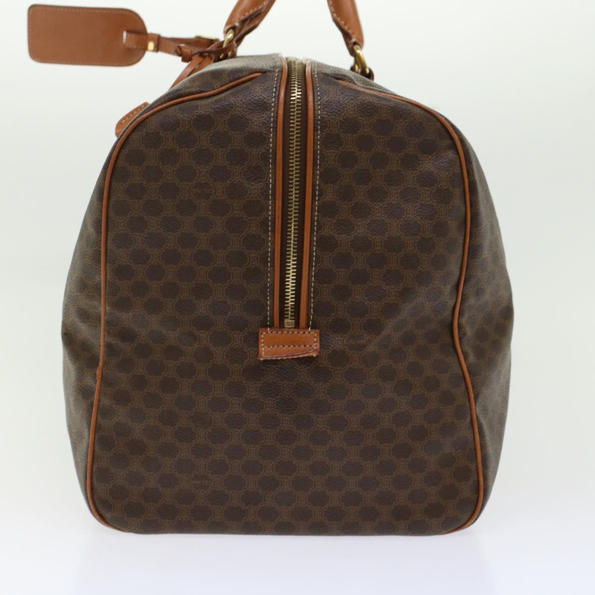 Luxury CELINE Macadam Canvas Boston Bag PVC Leather Brown 45969