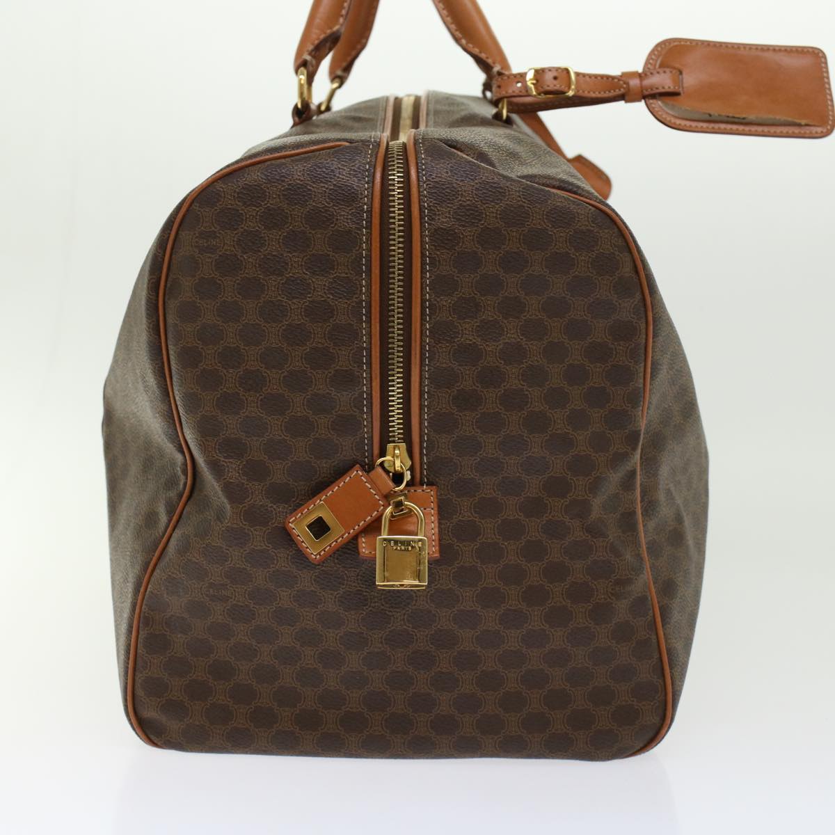Luxury CELINE Macadam Canvas Boston Bag PVC Leather Brown 45969