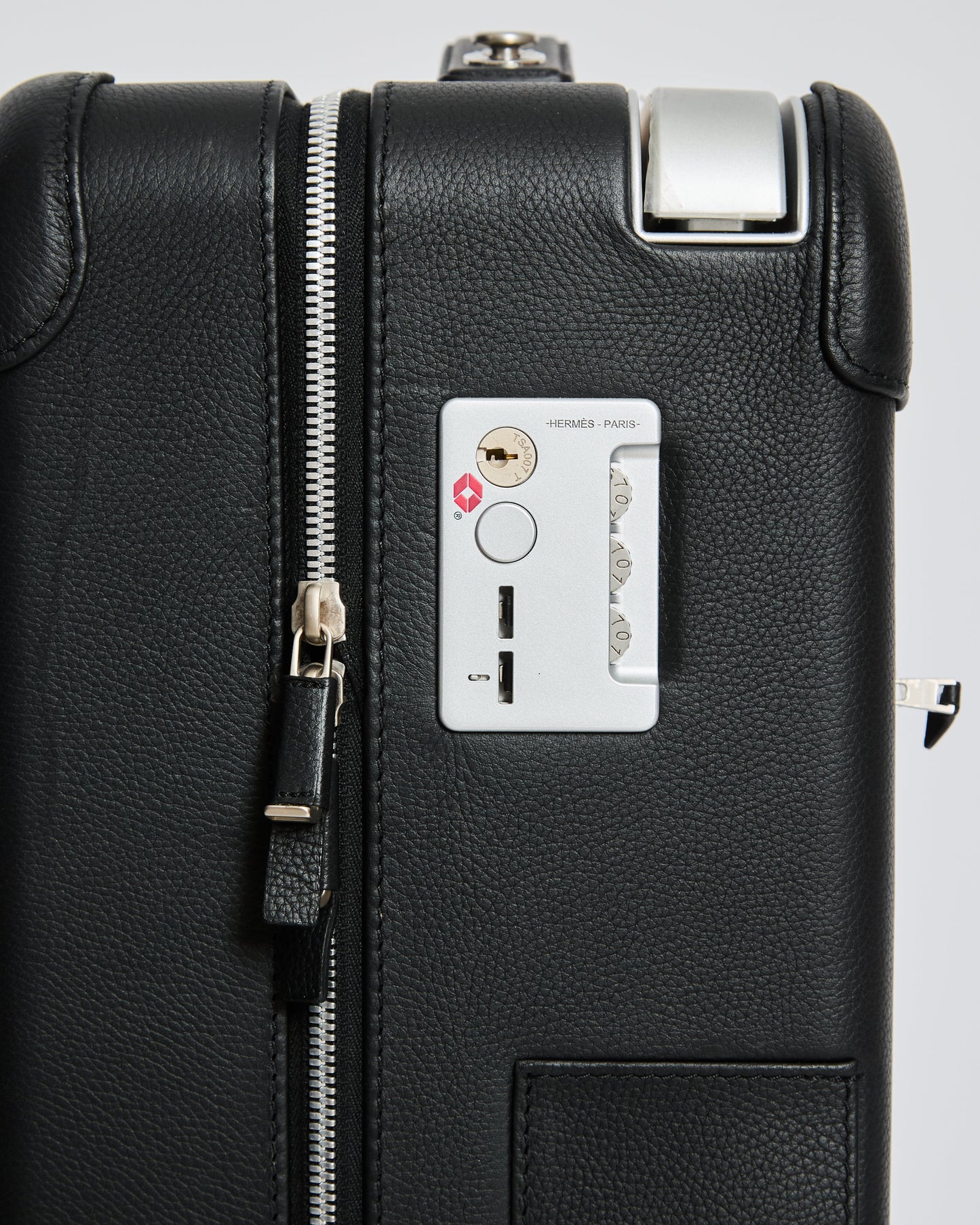 *HOT* Hermes Rolling Mobility Suitcase in Black with Black Clemence Leather Trim and Aluminium Hardware