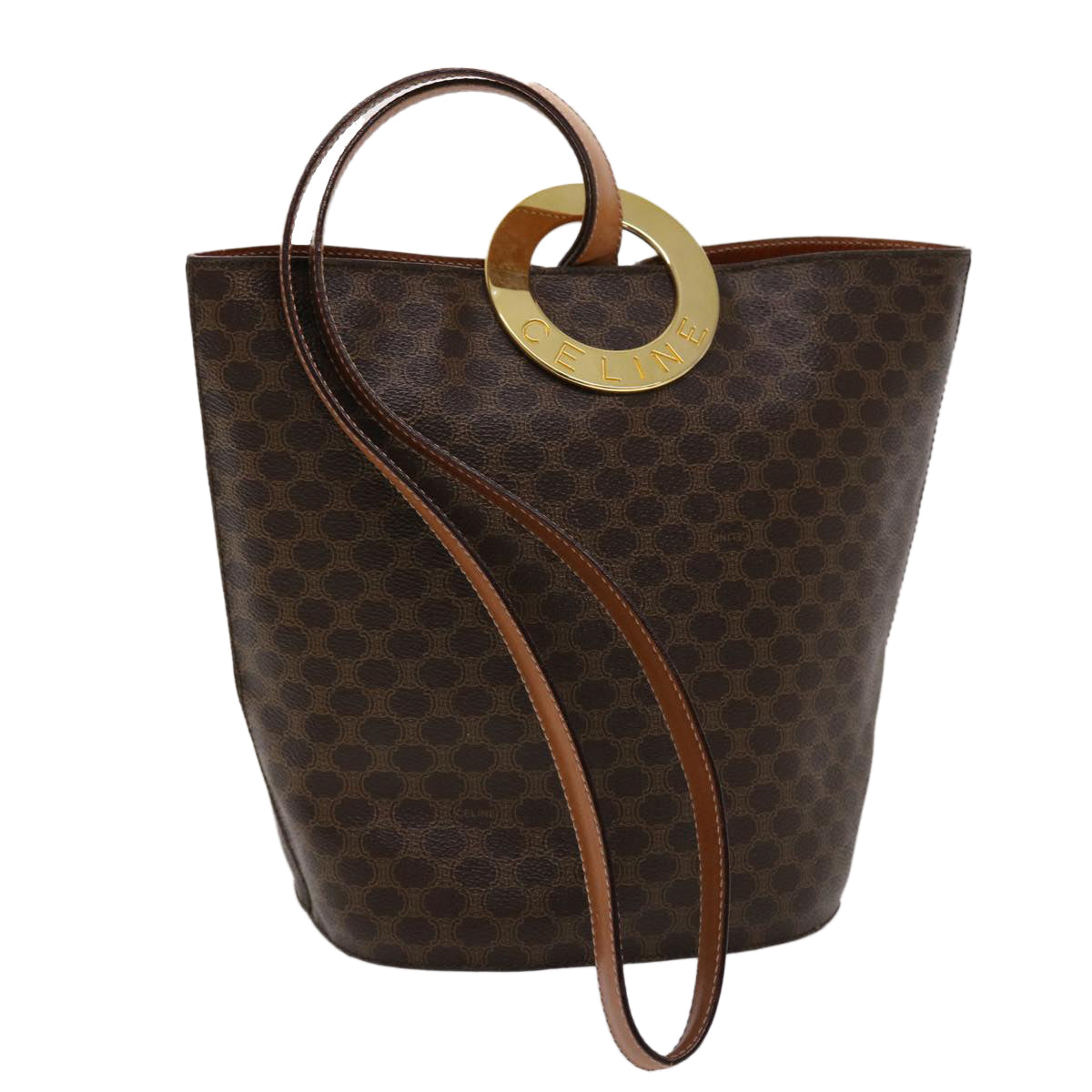 Luxury CELINE Macadam Canvas Hand Bag PVC Leather Brown 46307