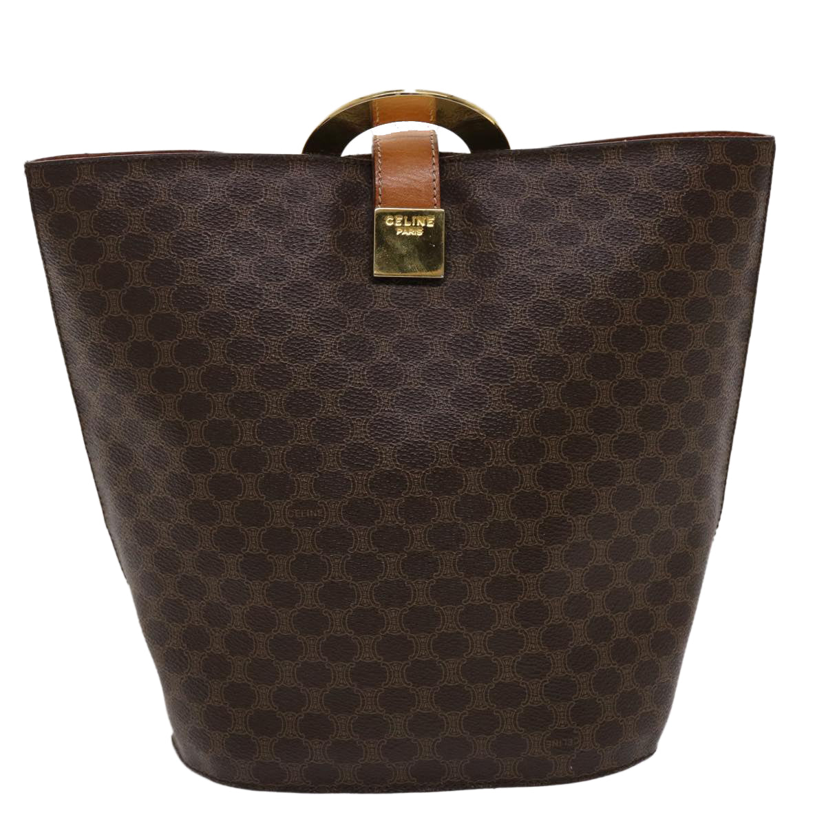 Luxury CELINE Macadam Canvas Hand Bag PVC Leather Brown 46307