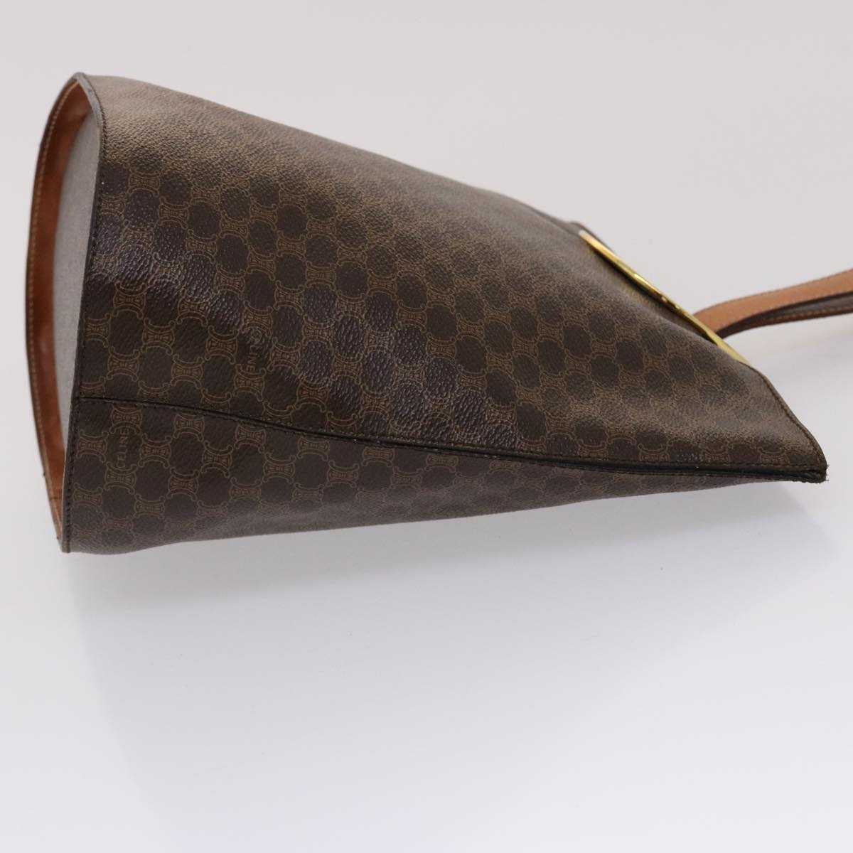 Luxury CELINE Macadam Canvas Hand Bag PVC Leather Brown 46307