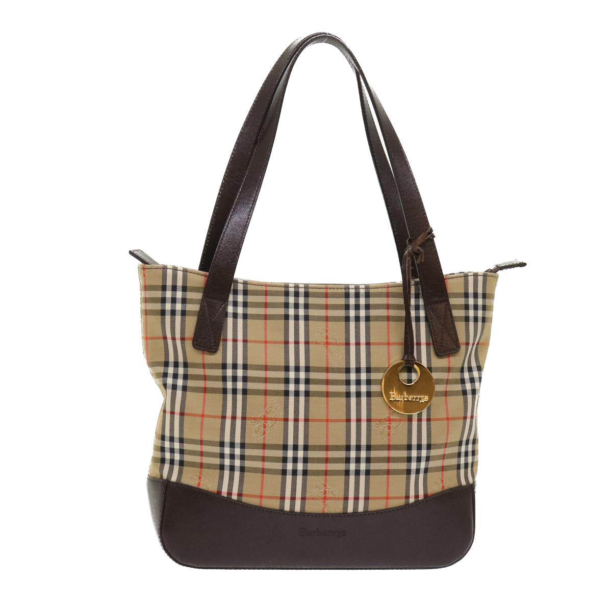 Burberry Nova Check Hand Bag Nylon Leather Beige Auth 46309