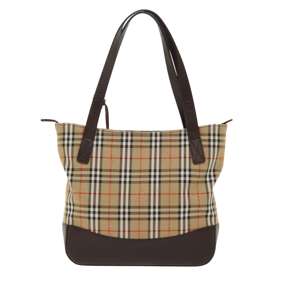Burberry Nova Check Hand Bag Nylon Leather Beige Auth 46309