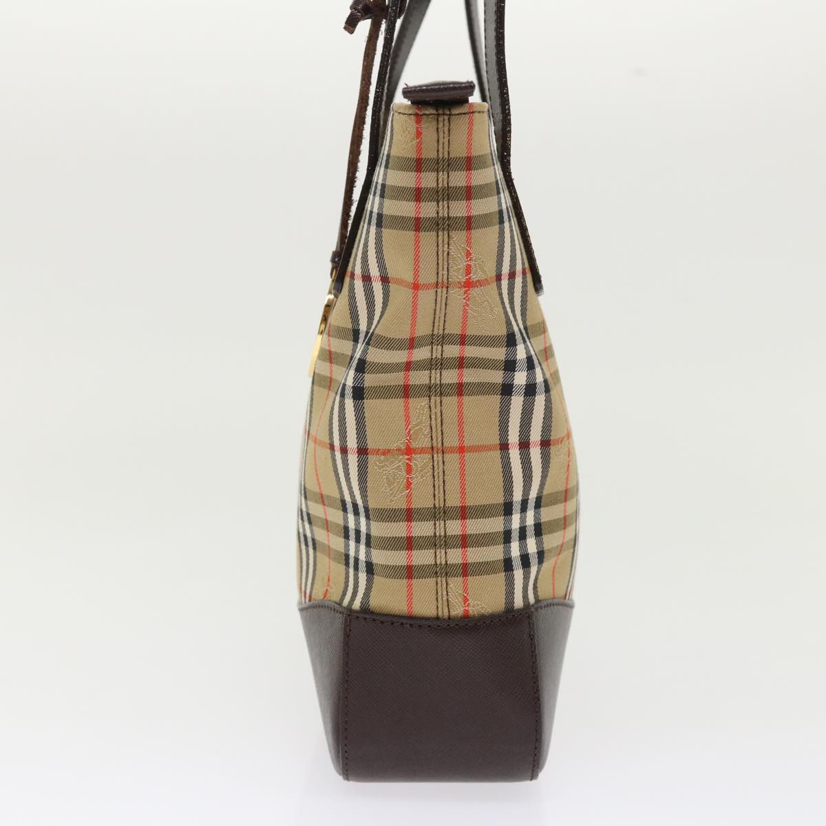 Burberry Nova Check Hand Bag Nylon Leather Beige Auth 46309