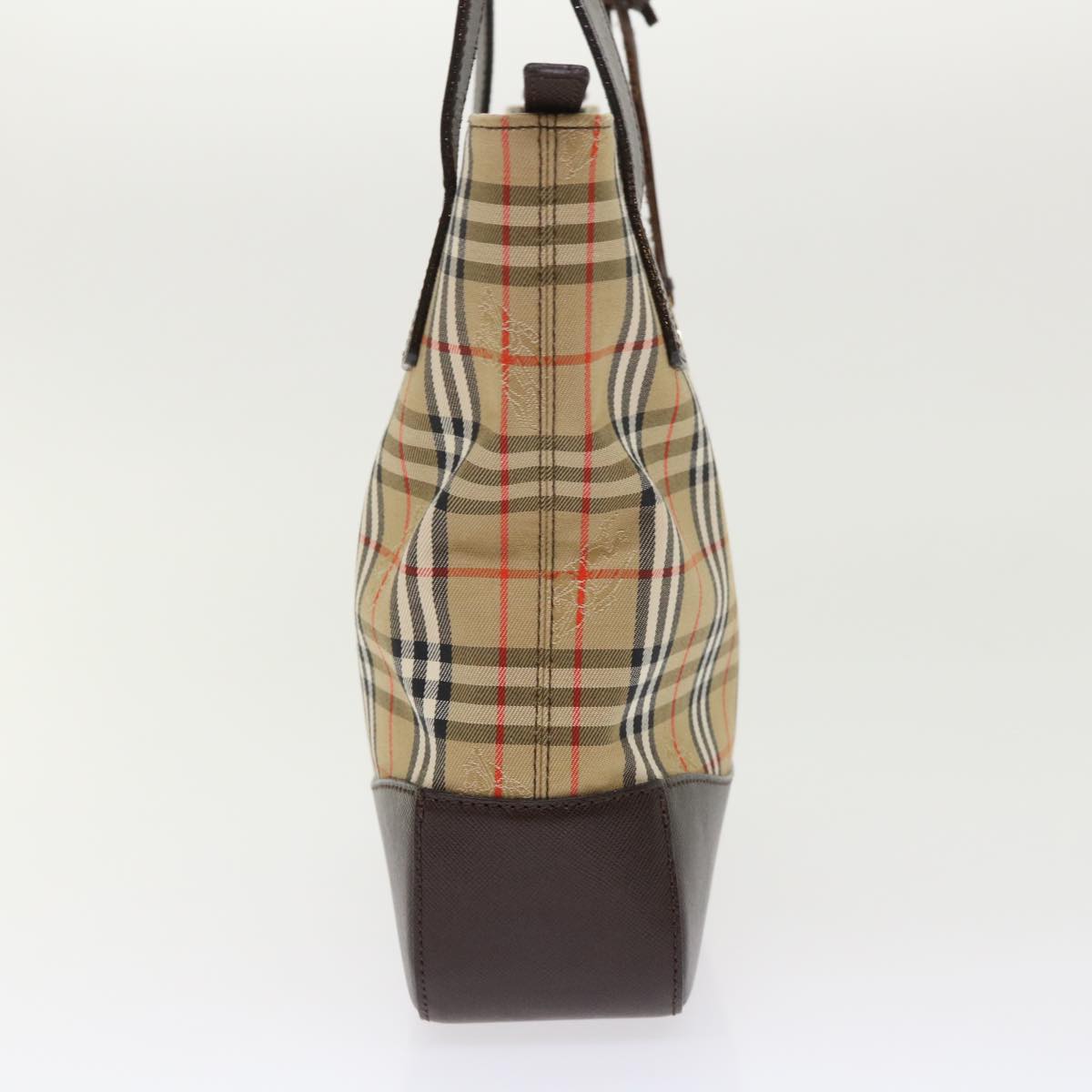 Burberry Nova Check Hand Bag Nylon Leather Beige Auth 46309