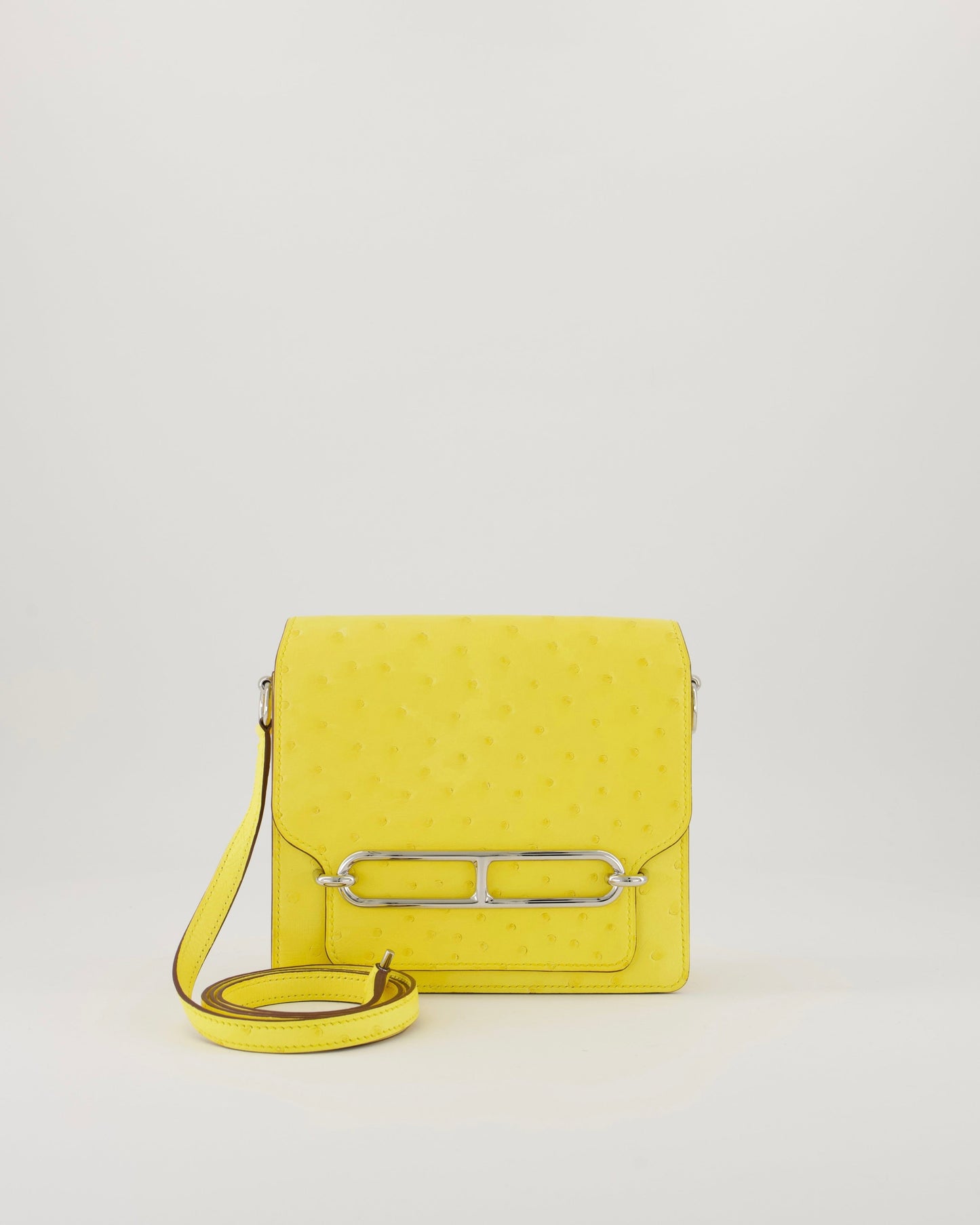 Hermes Mini Roulis 18 in Jaune Citron Ostrich Leather with Palladium Hardware
