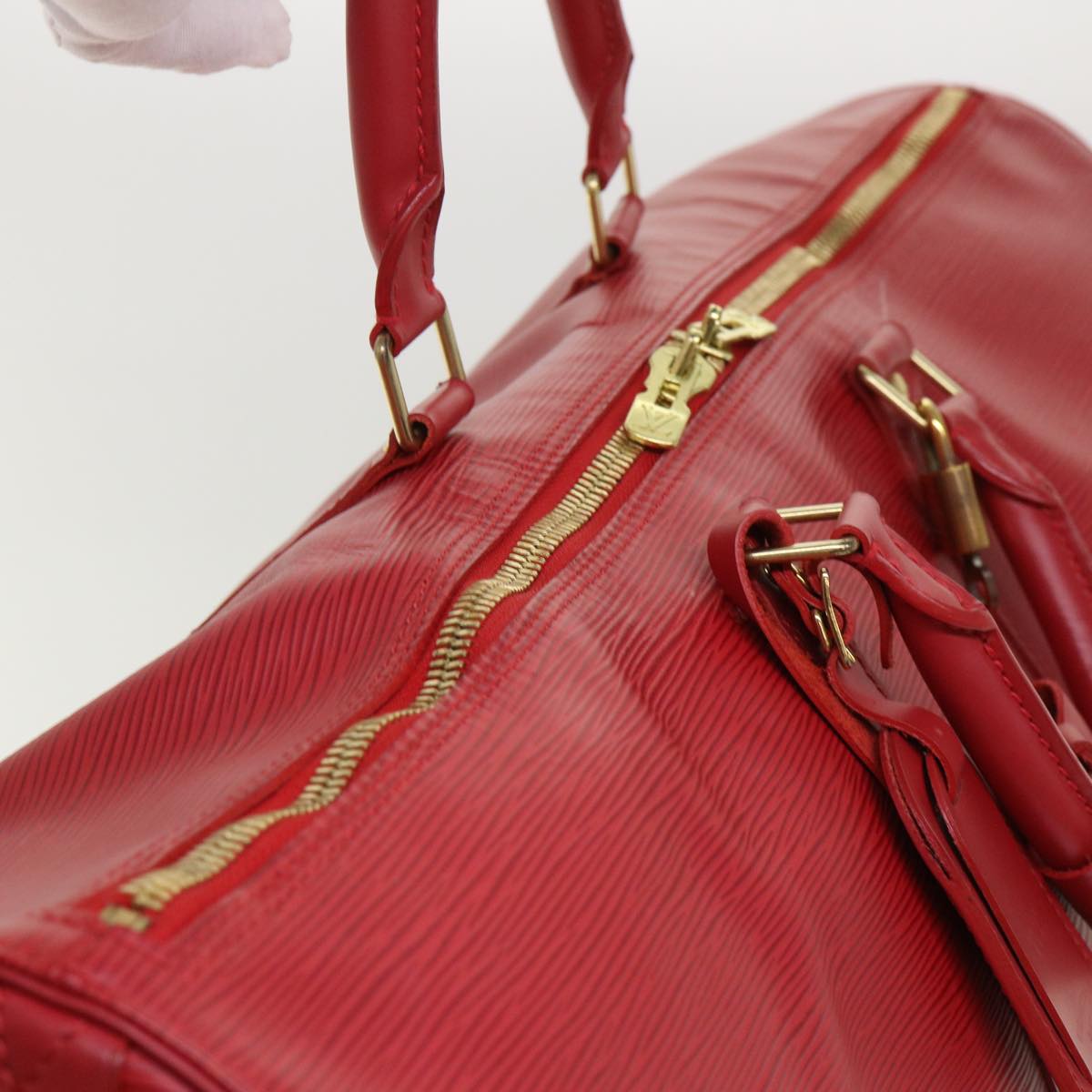LOUIS VUITTON Epi Keepall 55 Boston Bag Red LV Auth