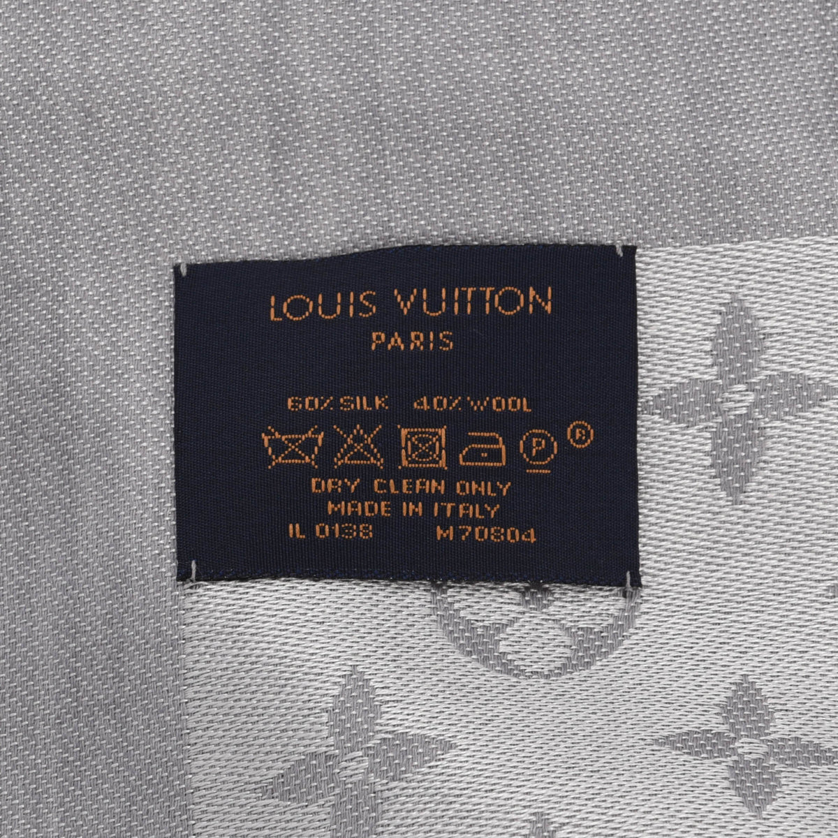 Louis Vuitton Pearl Grey Silk & Wool Denim Monogram Shawl