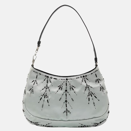 Prada Cleo Blue Silk Beaded Embroidery Shoulder Bag