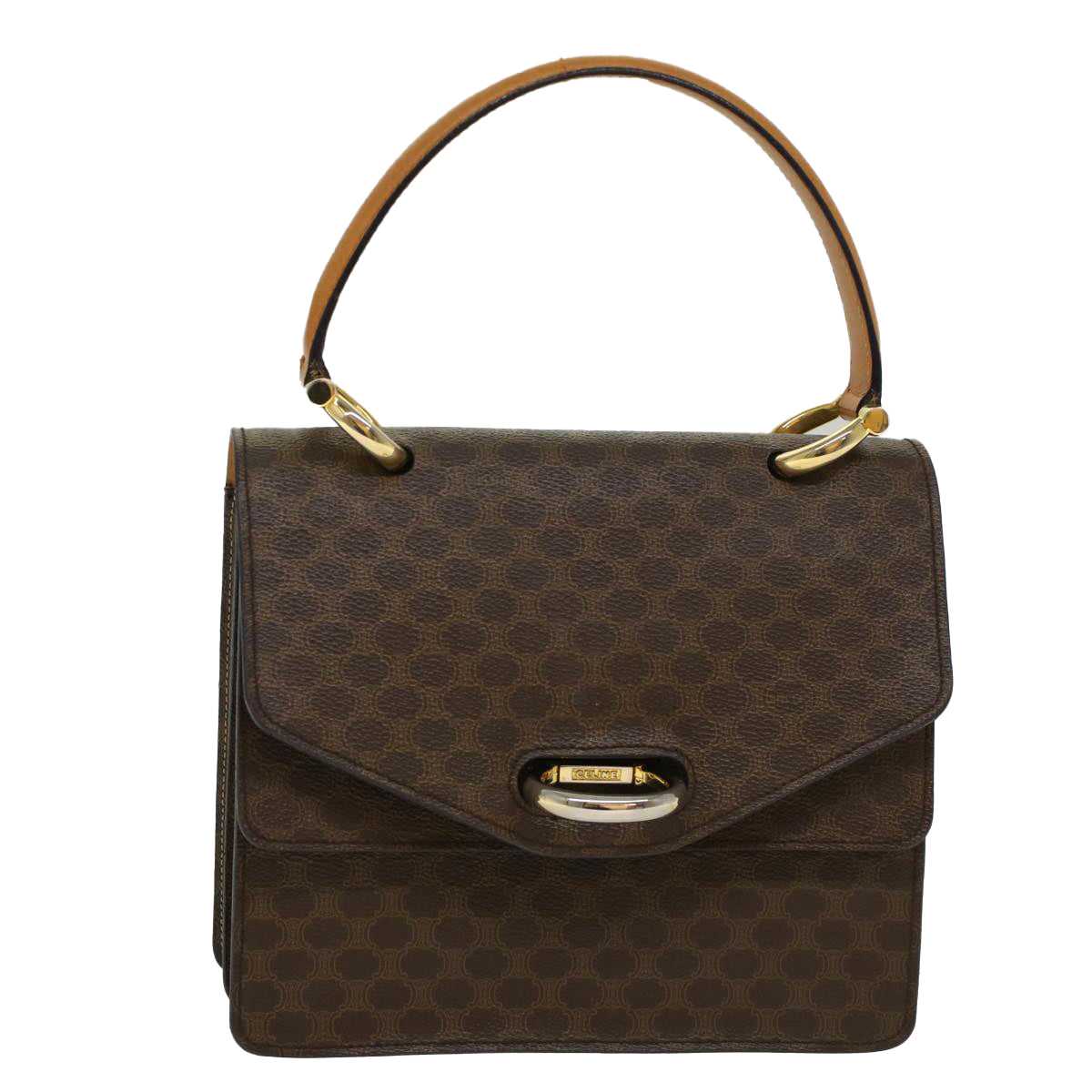 Luxury CELINE Macadam Canvas Hand Bag PVC Leather Brown 47998