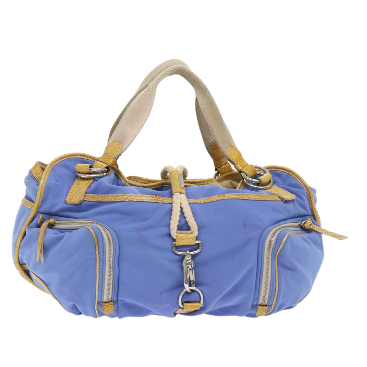 Luxury CELINE Boston Bag Nylon Blue Brown 48042