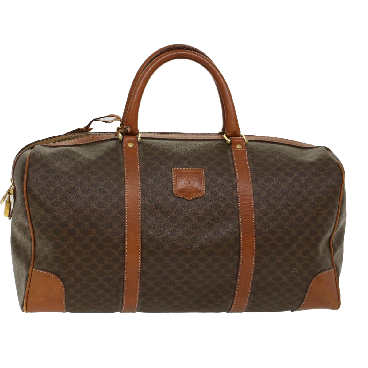 Luxury CELINE Macadam Canvas Boston Bag PVC Leather Brown 48168